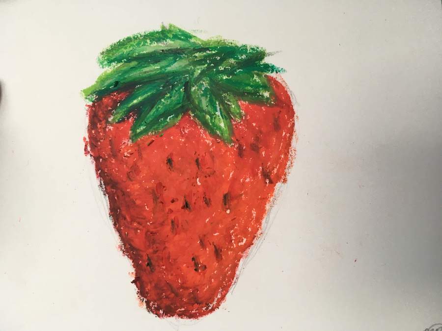 an oil pastel drawing of a strawberry