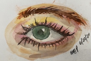 a watercolor painting of an eye