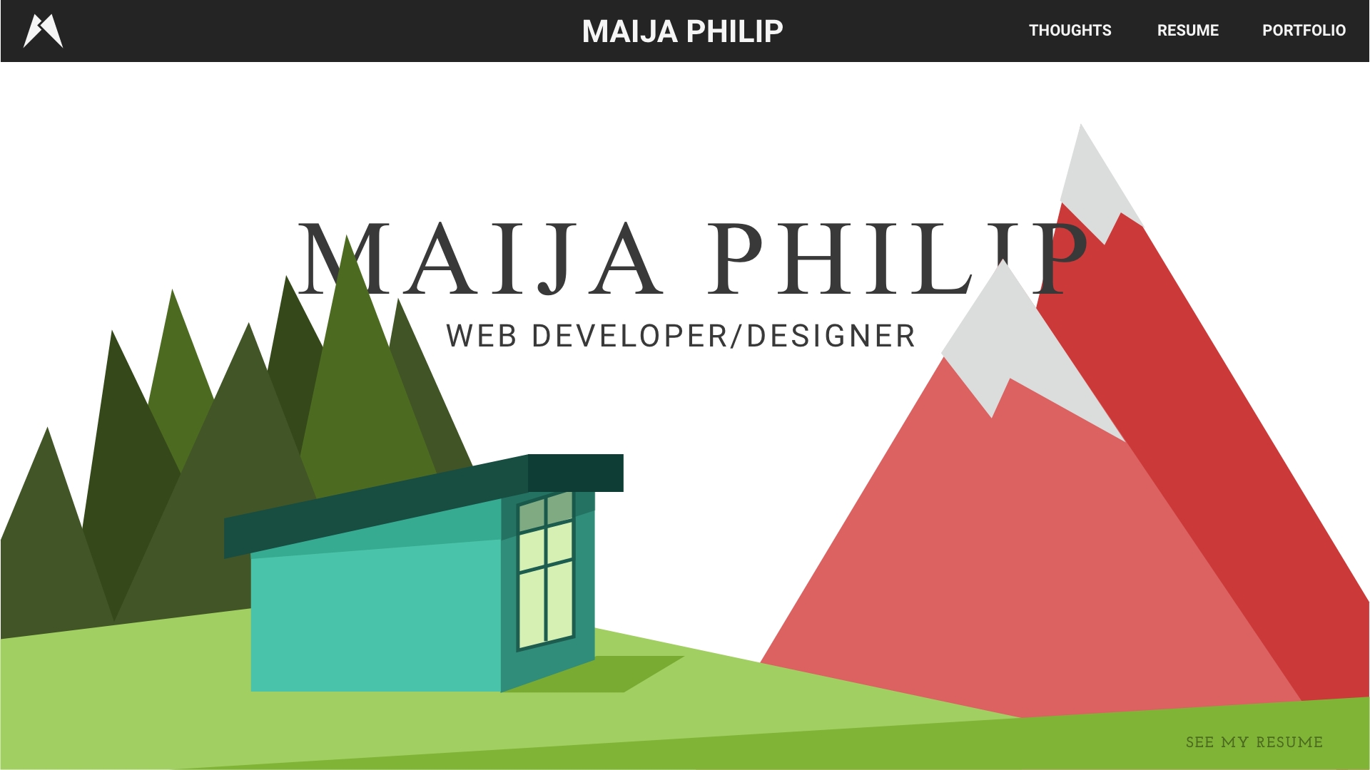 Maija Philip website design with text integrated into flat image design