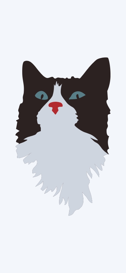 Digital flat drawing of a simplified black and white cat